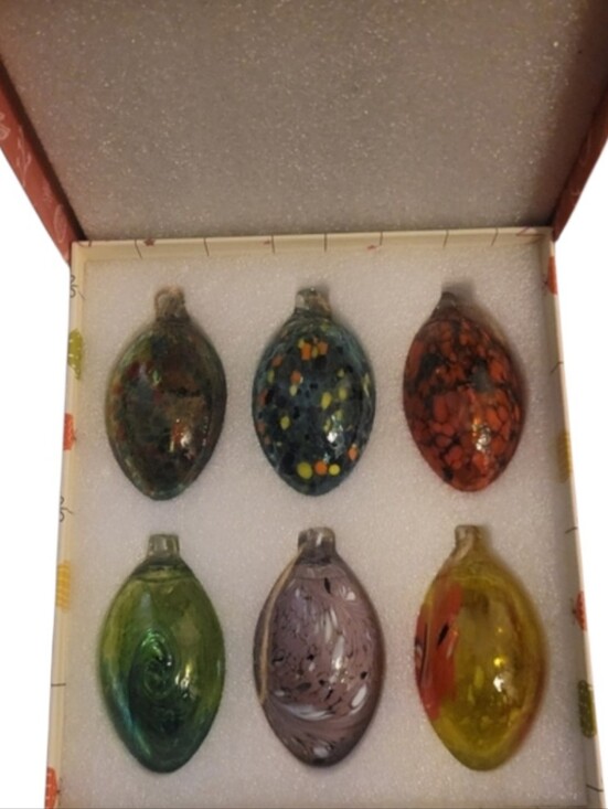not branded Other - ☆NIB (6) Hand-blown Glass Egg Shape Ornaments Art Speckled & Swirled Patterns